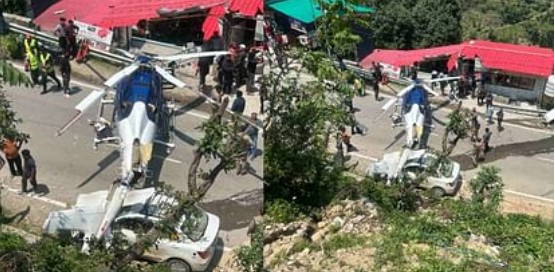 रुद्रप्रयाग में हेलिकॉप्टर की सड़क पर इमरजेंसी लैंडिंग, पायलट की सूझबूझ से बची यात्रियों की जान